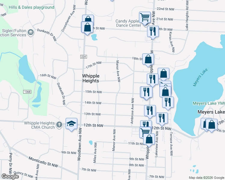 map of restaurants, bars, coffee shops, grocery stores, and more near 4619 15th Street Northwest in Canton