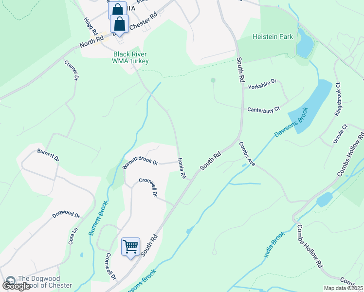 map of restaurants, bars, coffee shops, grocery stores, and more near 57 Ironia Road in Randolph