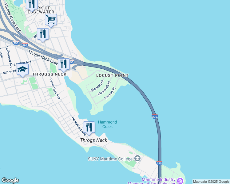 map of restaurants, bars, coffee shops, grocery stores, and more near 3260 Tierney Place in Bronx