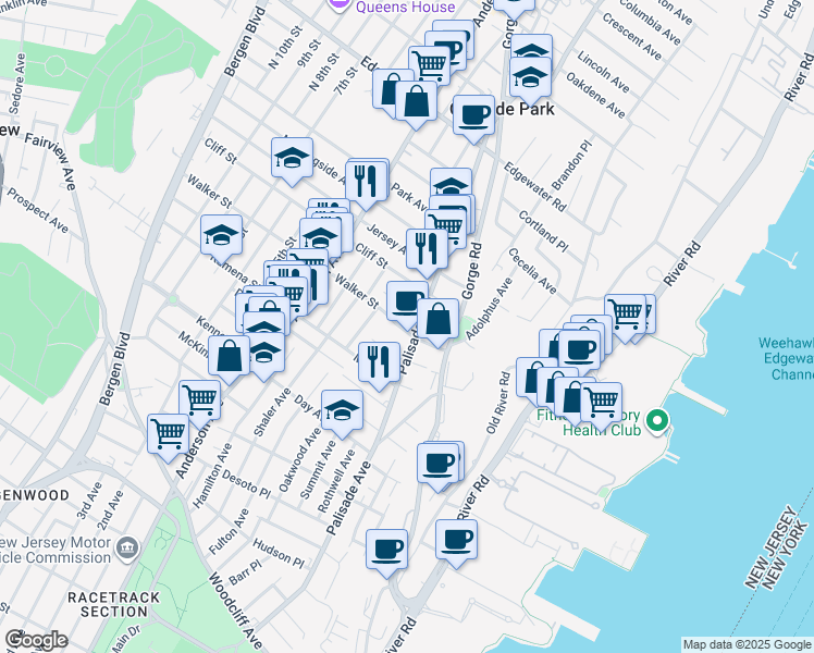 map of restaurants, bars, coffee shops, grocery stores, and more near 305 Palisade Avenue in Cliffside Park