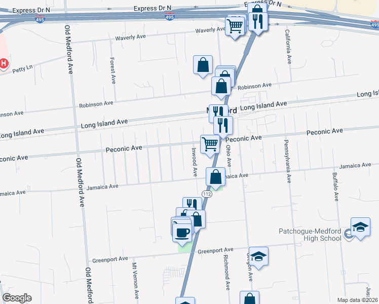 map of restaurants, bars, coffee shops, grocery stores, and more near 214 Inwood Avenue in Medford