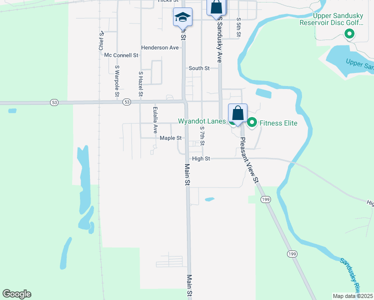 map of restaurants, bars, coffee shops, grocery stores, and more near 850 Marseilles Avenue in Upper Sandusky