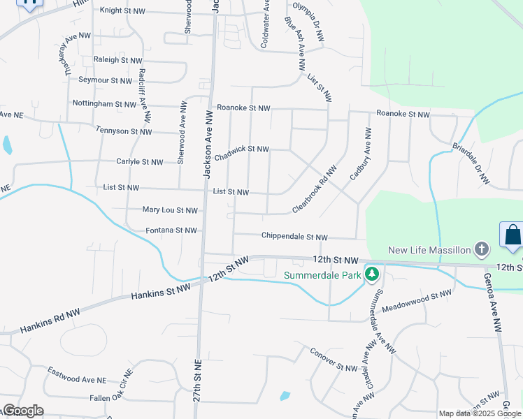 map of restaurants, bars, coffee shops, grocery stores, and more near 1543 Clearbrook Road Northwest in Massillon