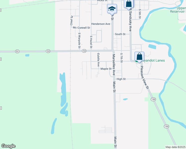 map of restaurants, bars, coffee shops, grocery stores, and more near 907 South Hazel Street in Upper Sandusky