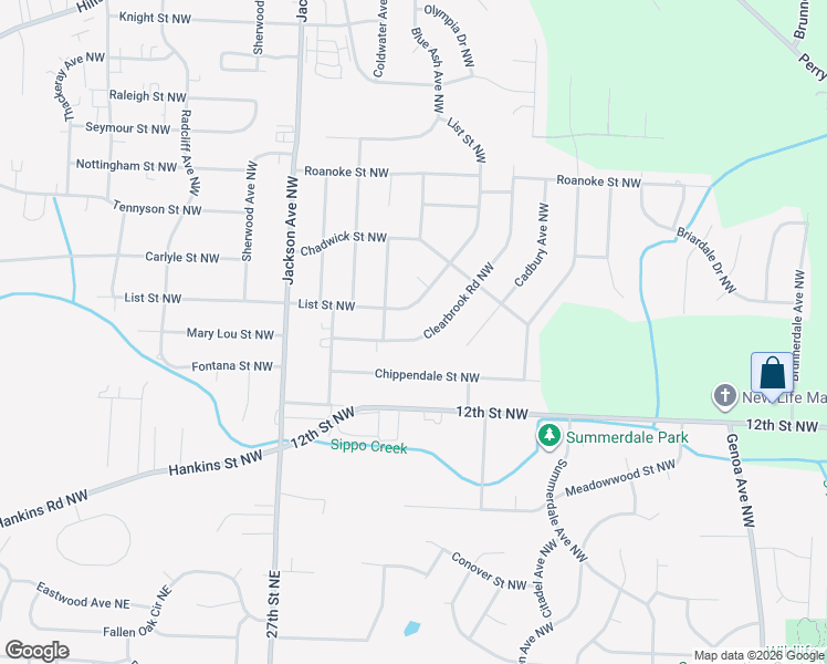 map of restaurants, bars, coffee shops, grocery stores, and more near 1621 Clearbrook Road Northwest in Massillon