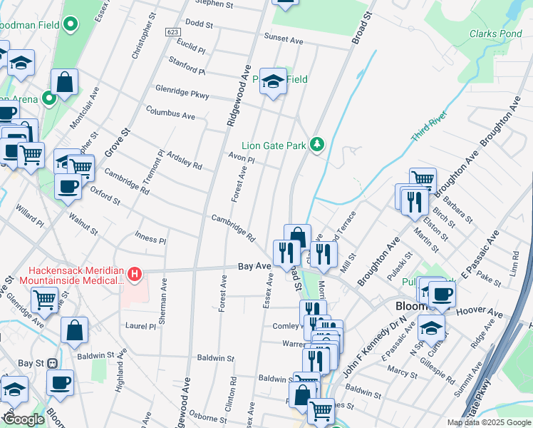 map of restaurants, bars, coffee shops, grocery stores, and more near 292 Essex Avenue in Bloomfield