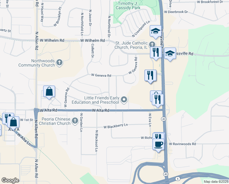 map of restaurants, bars, coffee shops, grocery stores, and more near 10425 North Schopp Lane in Peoria