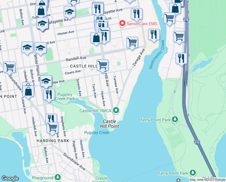 map of restaurants, bars, coffee shops, grocery stores, and more near 2205 Norton Avenue in Bronx