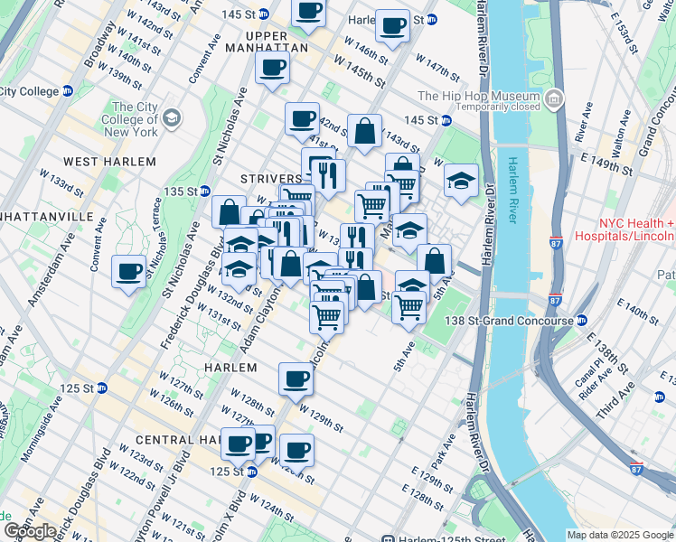 map of restaurants, bars, coffee shops, grocery stores, and more near in New York