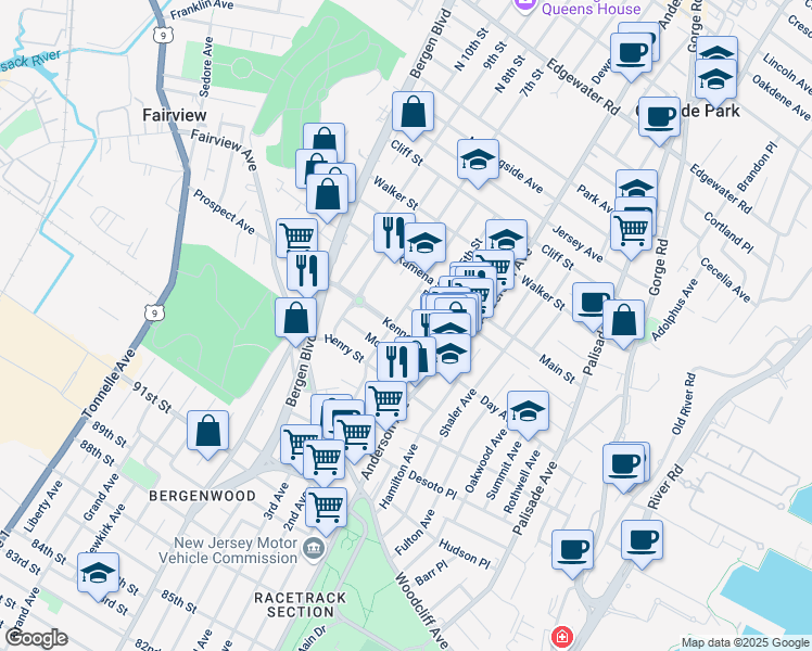 map of restaurants, bars, coffee shops, grocery stores, and more near 402 Kennedy Drive in Fairview