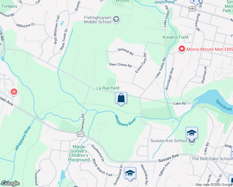 map of restaurants, bars, coffee shops, grocery stores, and more near 142 Lake Road in Morristown