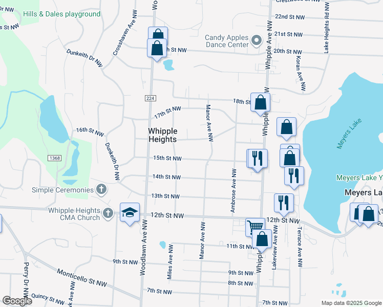 map of restaurants, bars, coffee shops, grocery stores, and more near 4651 15th Street Northwest in Canton