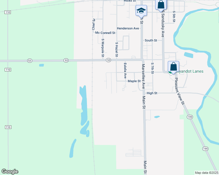 map of restaurants, bars, coffee shops, grocery stores, and more near 881 883 Shields Drive in Upper Sandusky