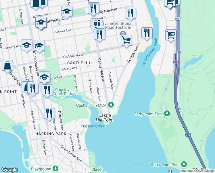 map of restaurants, bars, coffee shops, grocery stores, and more near 2205 Norton Avenue in Bronx