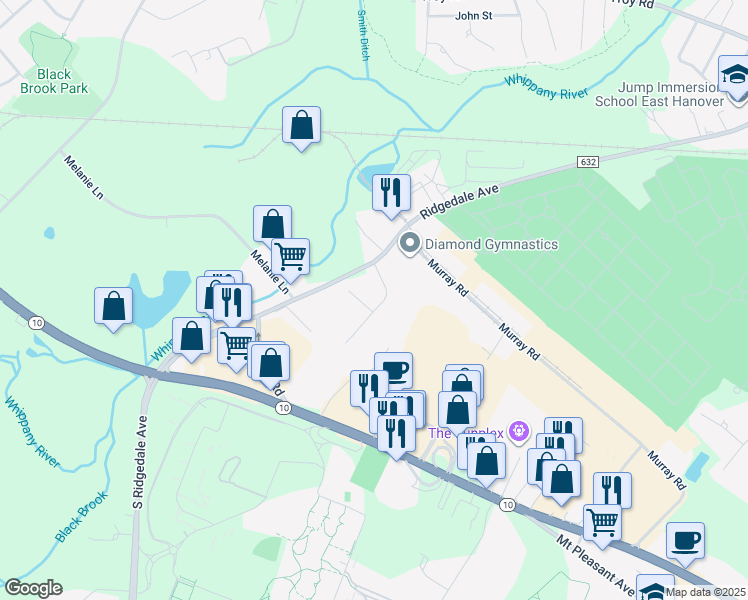 map of restaurants, bars, coffee shops, grocery stores, and more near 9 Candice Way in East Hanover