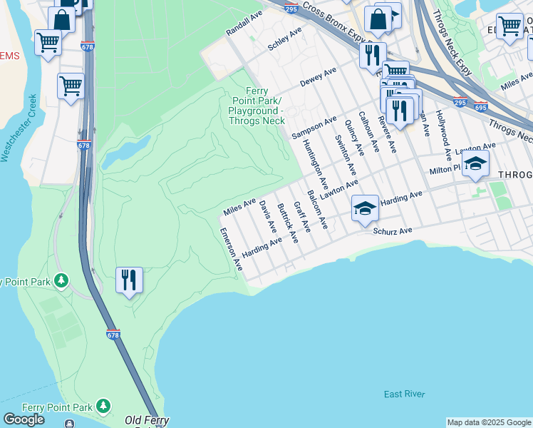 map of restaurants, bars, coffee shops, grocery stores, and more near 261 Davis Avenue in Bronx