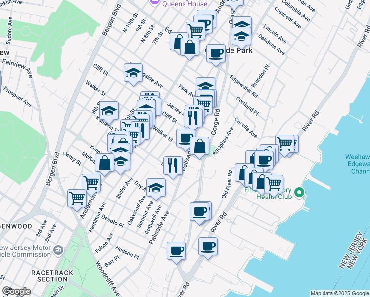 map of restaurants, bars, coffee shops, grocery stores, and more near in Cliffside Park