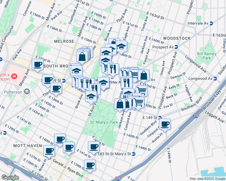 map of restaurants, bars, coffee shops, grocery stores, and more near 592 Eagle Avenue in The Bronx
