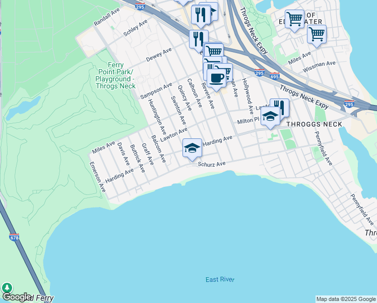 map of restaurants, bars, coffee shops, grocery stores, and more near 200 Brinsmade Avenue in The Bronx