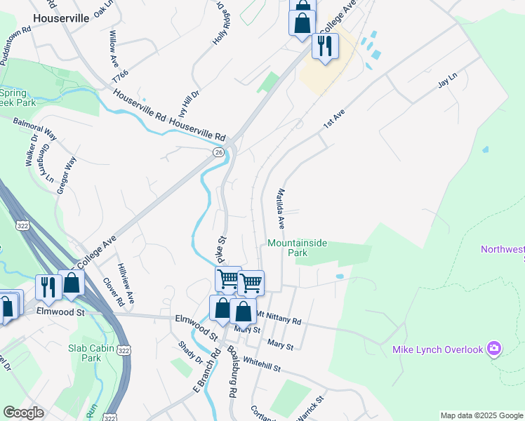 map of restaurants, bars, coffee shops, grocery stores, and more near 399 1st Avenue in State College