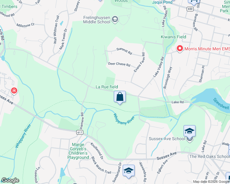 map of restaurants, bars, coffee shops, grocery stores, and more near 142 Lake Road in Morristown