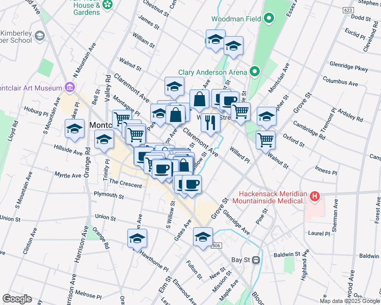 map of restaurants, bars, coffee shops, grocery stores, and more near 35 Forest Street in Montclair