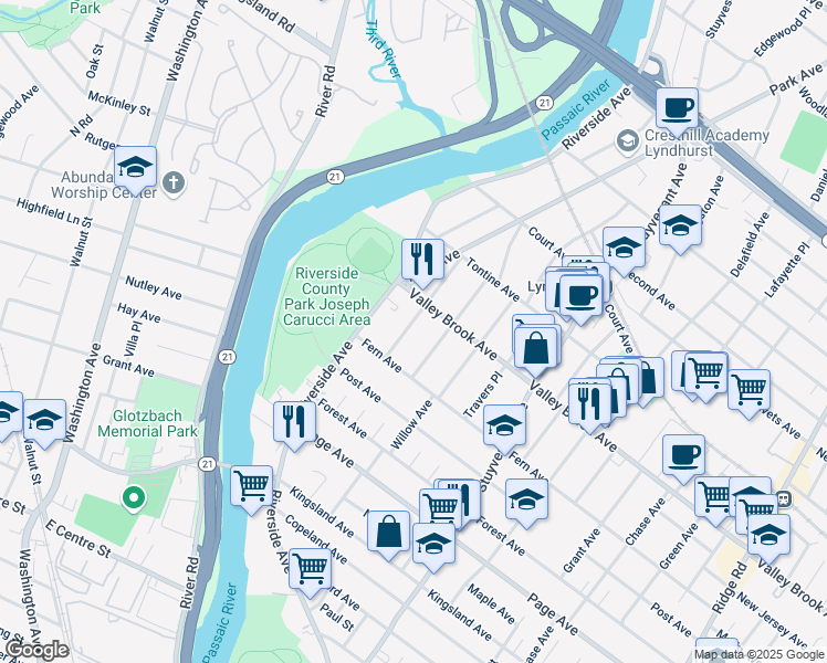map of restaurants, bars, coffee shops, grocery stores, and more near 322 Watson Avenue in Lyndhurst