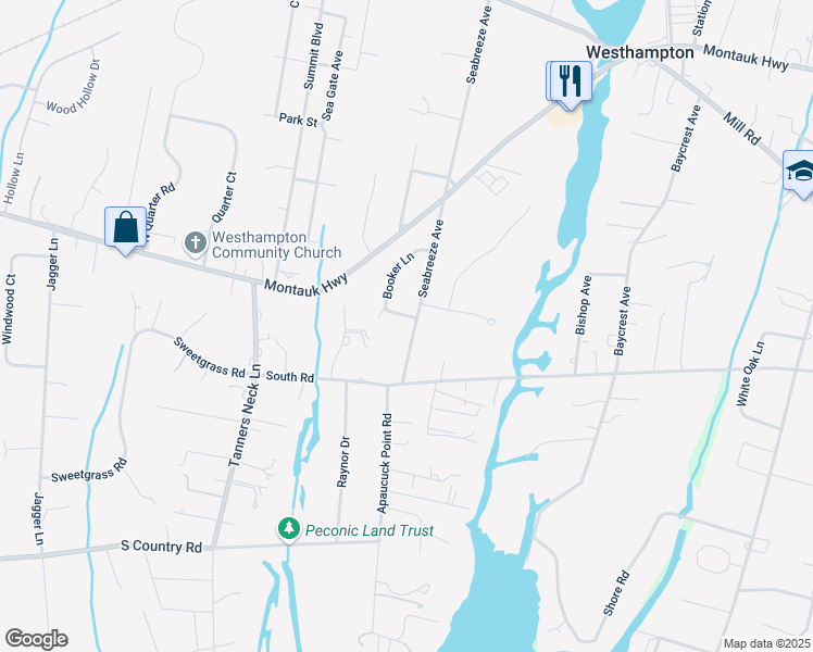 map of restaurants, bars, coffee shops, grocery stores, and more near 9 Seabreeze Avenue in Westhampton
