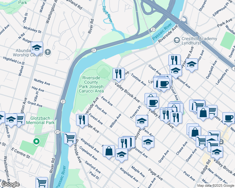 map of restaurants, bars, coffee shops, grocery stores, and more near 322 Watson Avenue in Lyndhurst