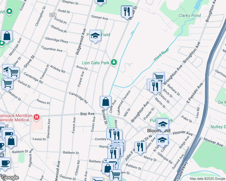 map of restaurants, bars, coffee shops, grocery stores, and more near 71 Augustus St in Bloomfield