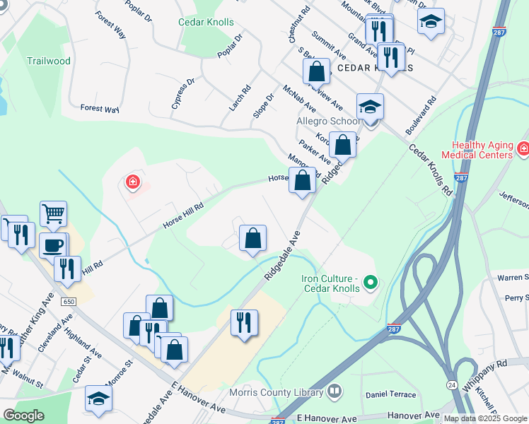 map of restaurants, bars, coffee shops, grocery stores, and more near 23 Frederick Place in Hanover