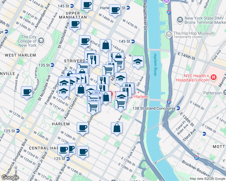 map of restaurants, bars, coffee shops, grocery stores, and more near in New York