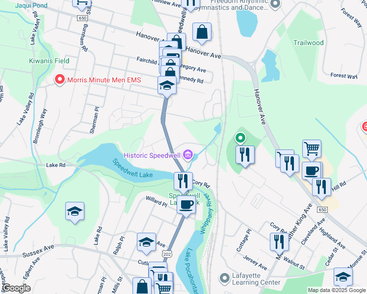 map of restaurants, bars, coffee shops, grocery stores, and more near 27 Farmhouse Lane in Morristown
