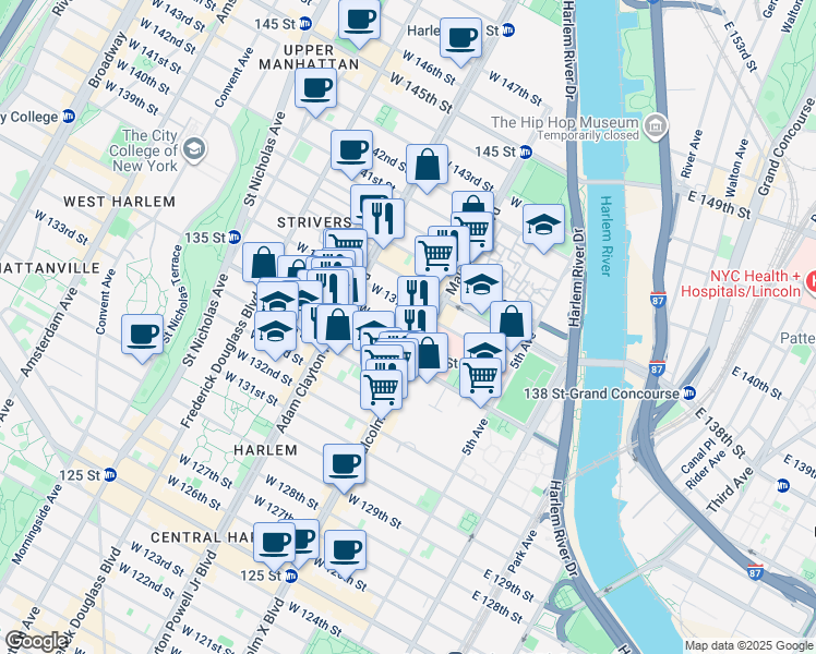 map of restaurants, bars, coffee shops, grocery stores, and more near in New York
