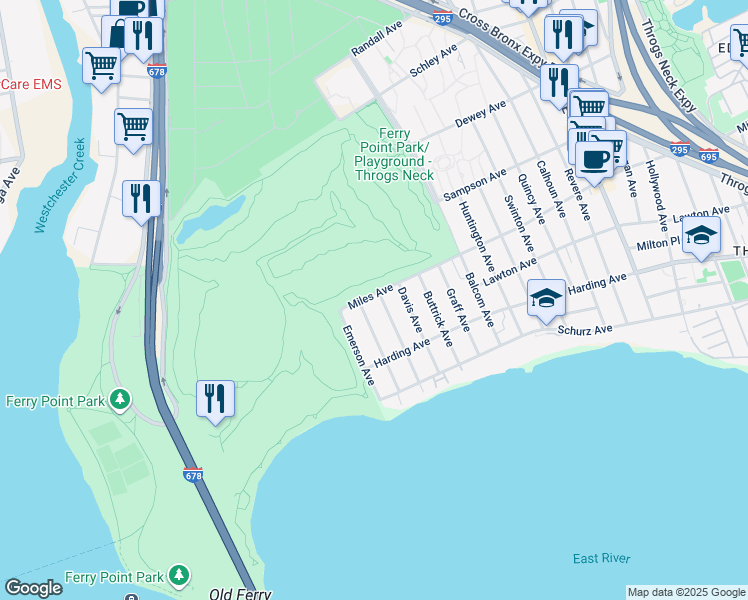 map of restaurants, bars, coffee shops, grocery stores, and more near 2606 Miles Avenue in Bronx