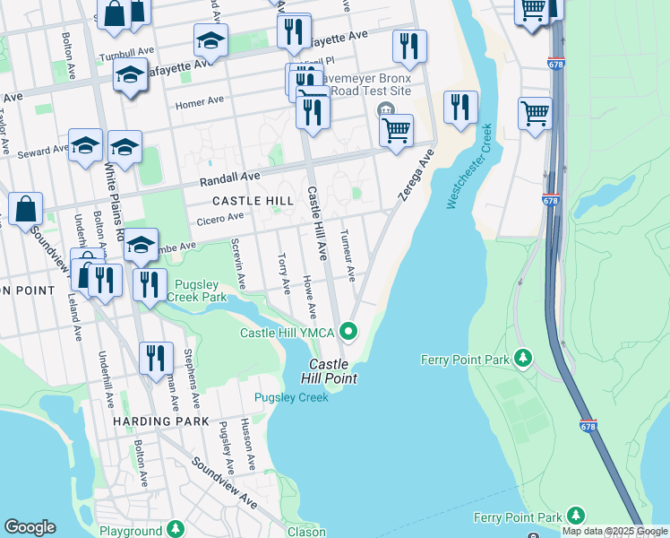 map of restaurants, bars, coffee shops, grocery stores, and more near 2205 Norton Avenue in Bronx