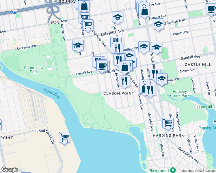 map of restaurants, bars, coffee shops, grocery stores, and more near 513 Commonwealth Avenue in The Bronx