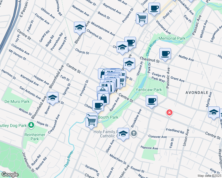 map of restaurants, bars, coffee shops, grocery stores, and more near 397 Centre Street in Nutley