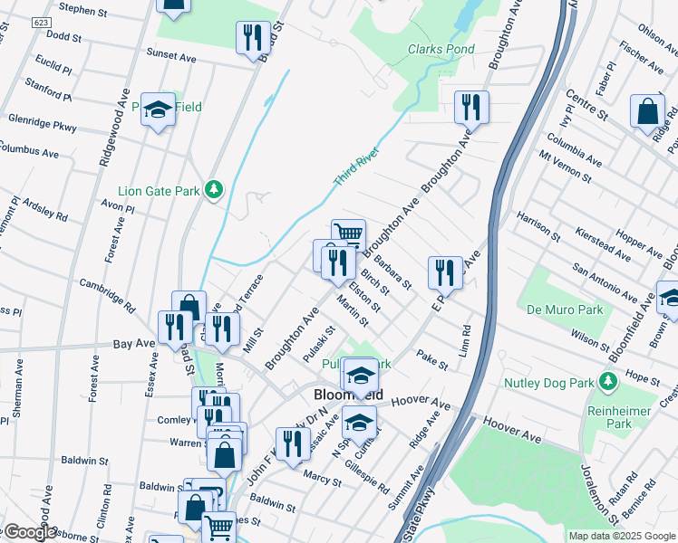 map of restaurants, bars, coffee shops, grocery stores, and more near 128 Broughton Avenue in Bloomfield