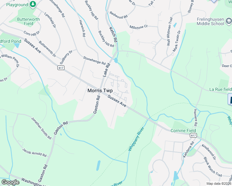 map of restaurants, bars, coffee shops, grocery stores, and more near 62 Wildflower Lane in Morristown