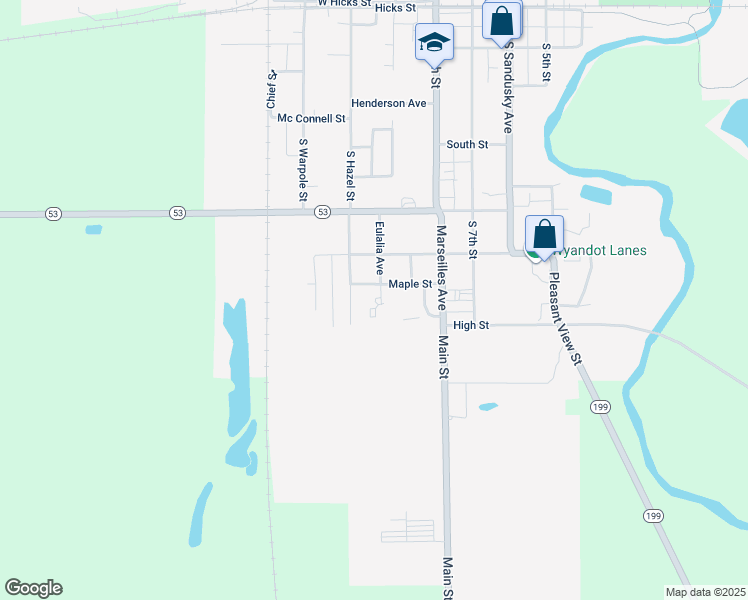 map of restaurants, bars, coffee shops, grocery stores, and more near 907 South Hazel Street in Upper Sandusky