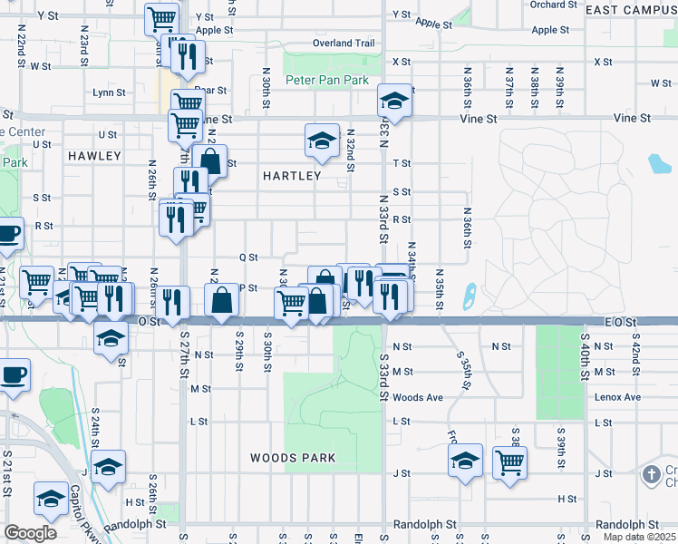 map of restaurants, bars, coffee shops, grocery stores, and more near 235 North 32nd Street in Lincoln