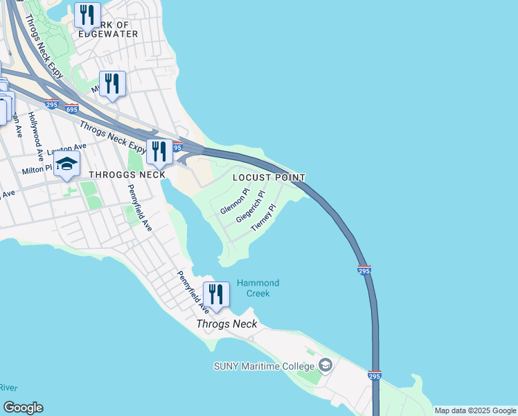 map of restaurants, bars, coffee shops, grocery stores, and more near 3226 Giegerich Place in Bronx