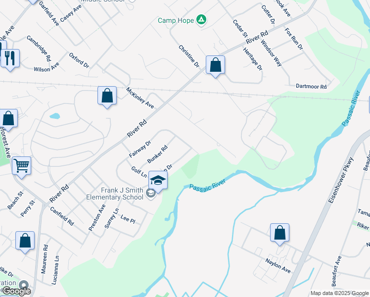 map of restaurants, bars, coffee shops, grocery stores, and more near 121 Fairway Drive in East Hanover