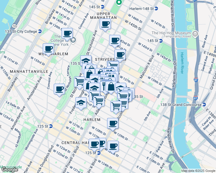 map of restaurants, bars, coffee shops, grocery stores, and more near in New York