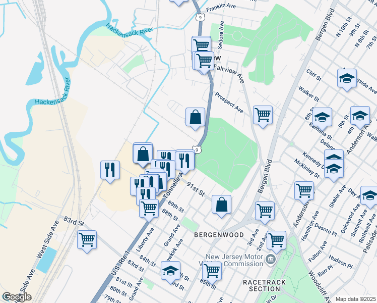 map of restaurants, bars, coffee shops, grocery stores, and more near in North Bergen