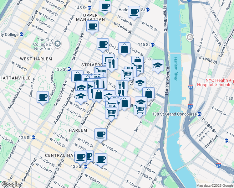 map of restaurants, bars, coffee shops, grocery stores, and more near in New York