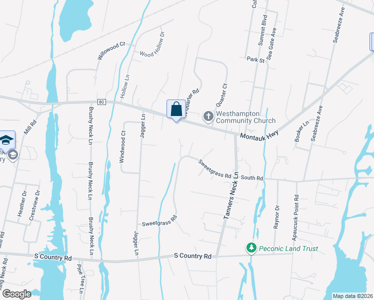 map of restaurants, bars, coffee shops, grocery stores, and more near 2 Buttercup Lane in Westhampton