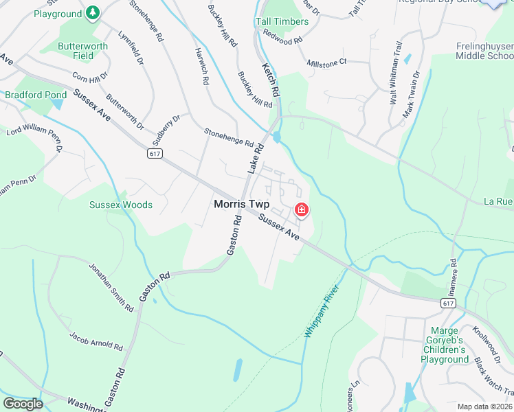 map of restaurants, bars, coffee shops, grocery stores, and more near 62 Wildflower Lane in Morristown