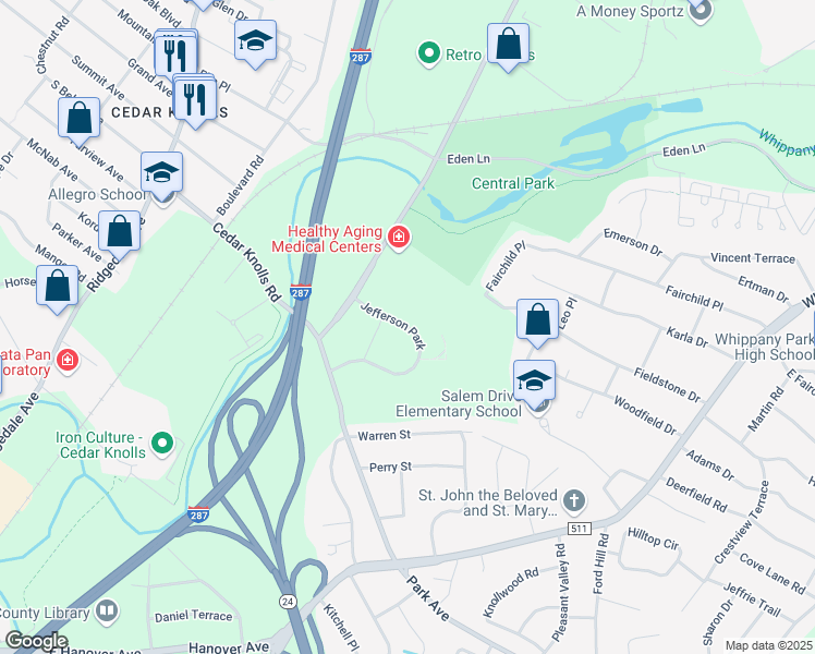 map of restaurants, bars, coffee shops, grocery stores, and more near 115 Jefferson Park in Hanover